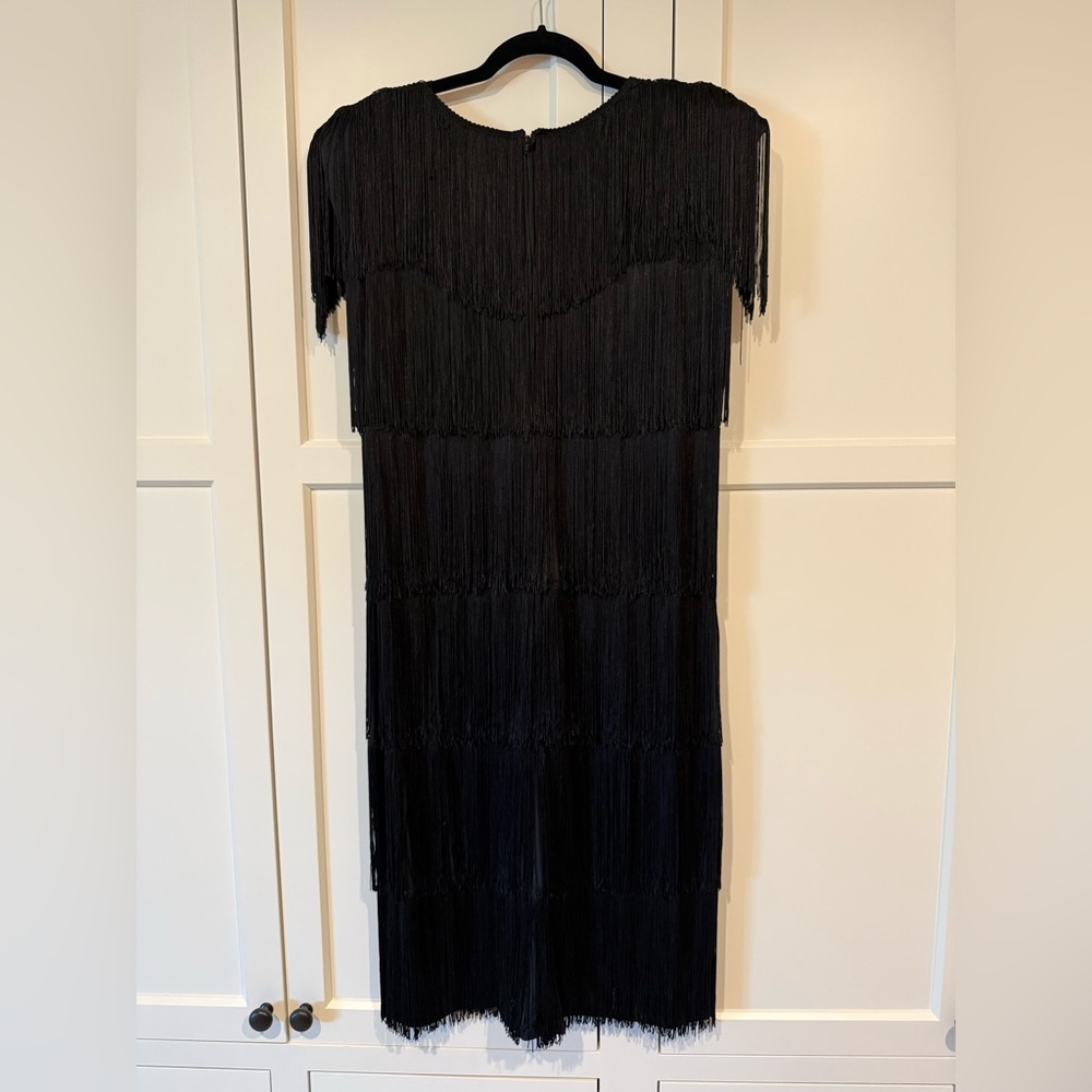 80’s Vintage Chic Black Fringe Midi Dress 16